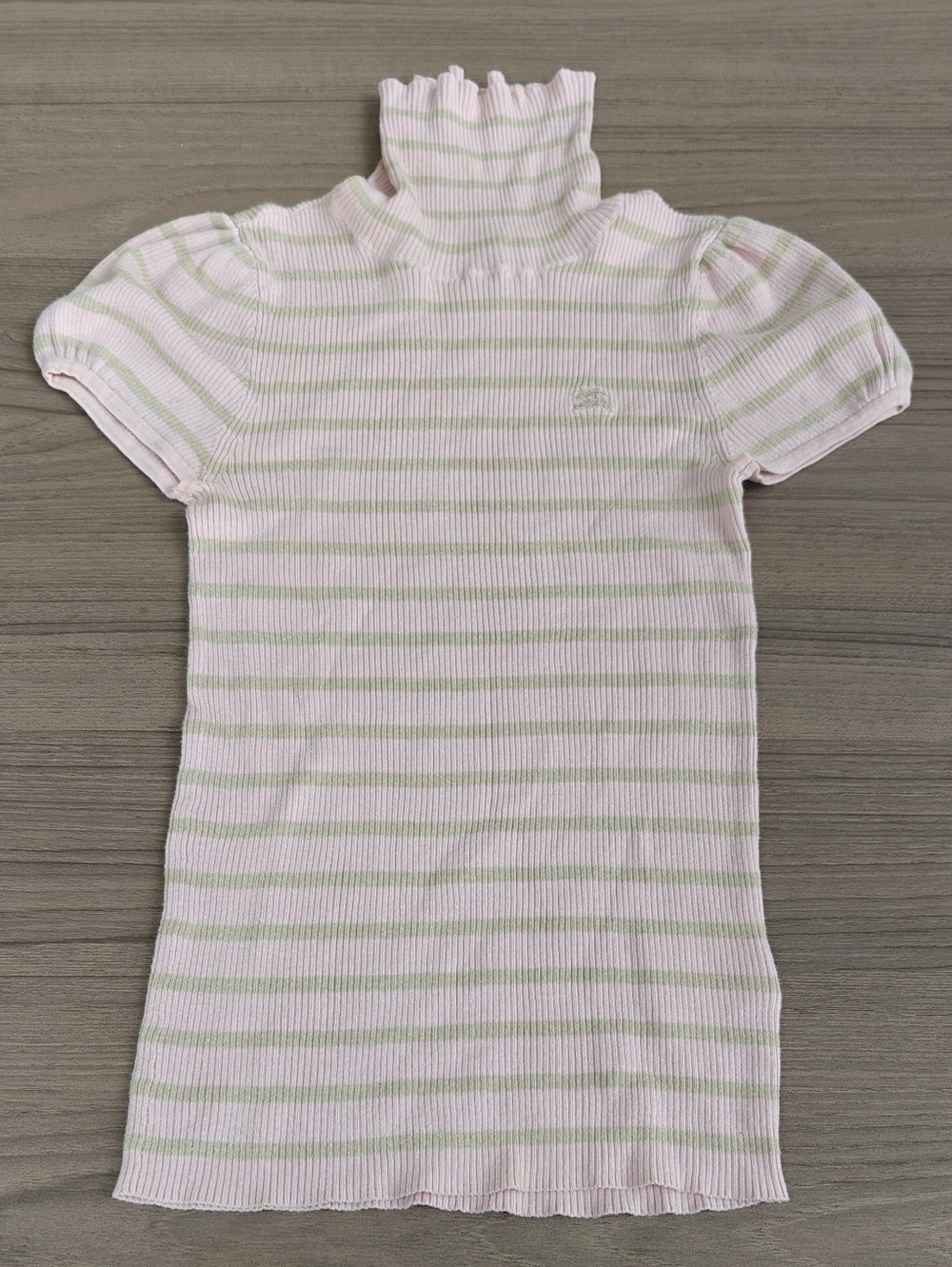 Burberry Pink Striped Ruffle Mock Neck Tee